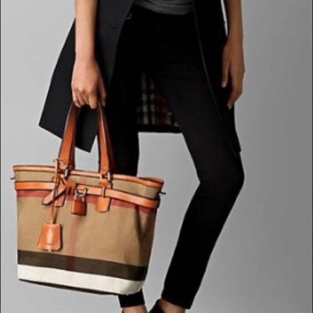 FOR SALE - Burberry Canvas Check & Leather Tan Handbag